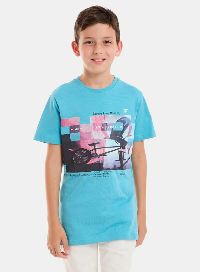 victor and jane Front Graphic Print Round Neck T-Shirt by Styli