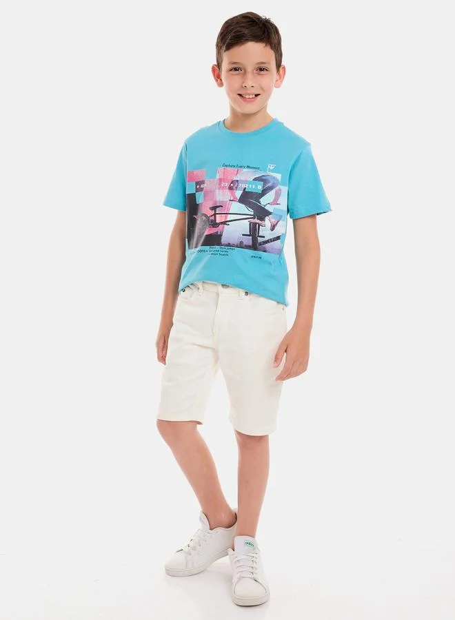 victor and jane Front Graphic Print Round Neck T-Shirt by Styli