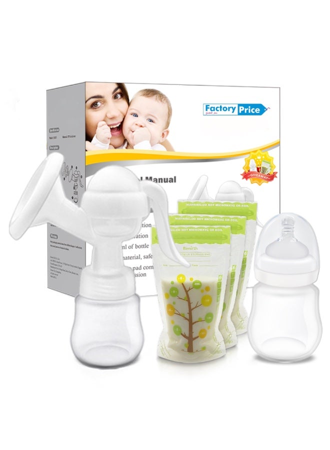 Factory Price مضخة ثدي يدوية بسعر المصنع خالية من BPA مع 3 أكياس لتخزين الحليب وزجاجة تغذية - Image 1
