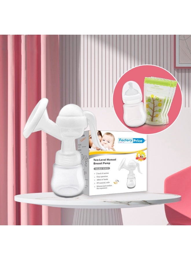 Factory Price مضخة ثدي يدوية بسعر المصنع خالية من BPA مع 3 أكياس لتخزين الحليب وزجاجة تغذية - Image 2
