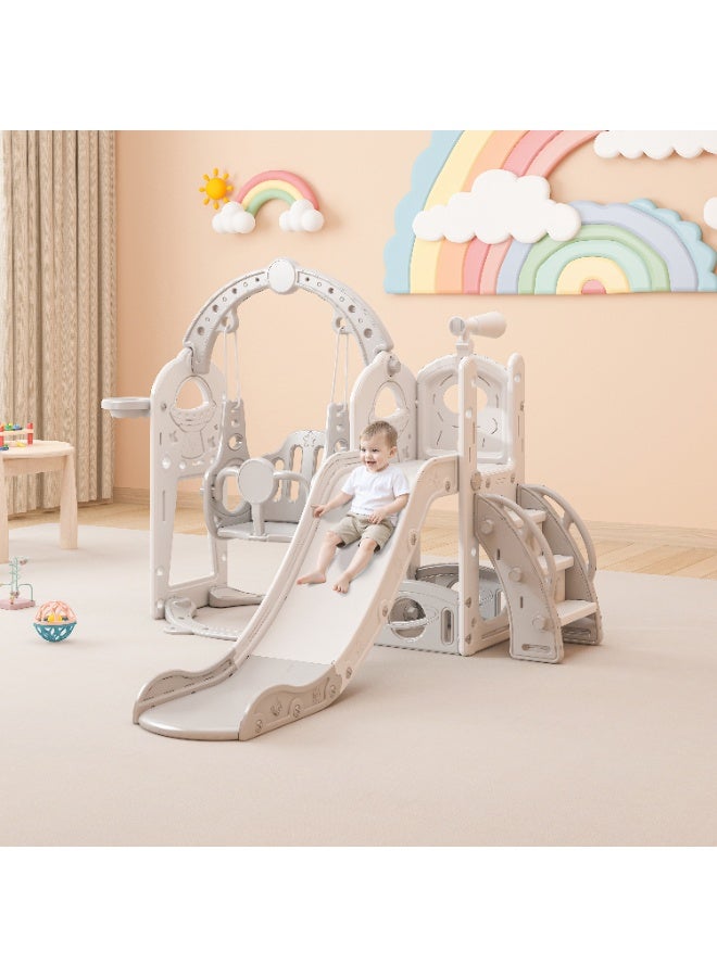 HAVERTYS "5-in-1 Kids Slide & Swing Set with Basketball Hoop, Storage Box & Telescope – Indoor/Outdoor Toddler Toy Playground " - Image 3