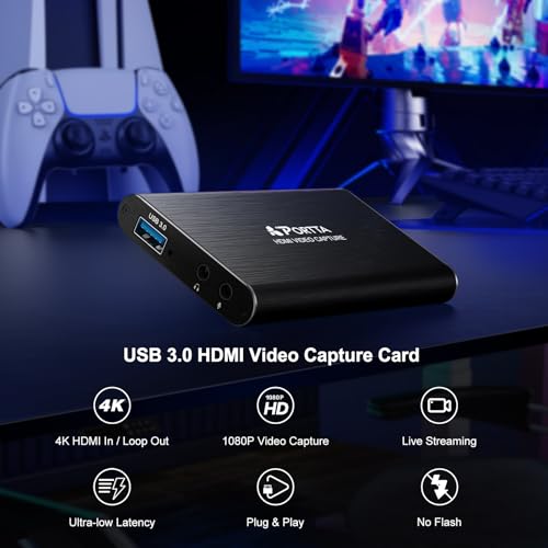 Portta HDMI Video Capture Card, Stream and Record in 1080P60 with Ultra-Low Latency, 4K HDMI in/Loop Out, USB 3.0 to PC Compatible with Nintendo Switch 2/PS4/PS5/Xbox/OBS - Image 2