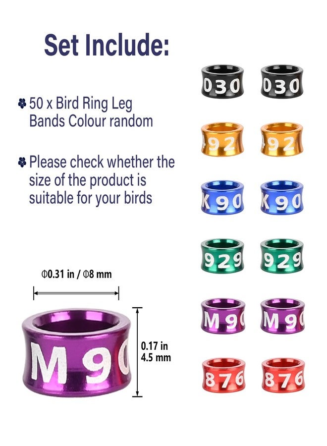 STPCTOU Bird Rings, Bird Bands, Bird Leg Rings, Multicolor Aluminum Pigeon Leg Rings, Identification Pigeon Training Rings Hibiscus Birds, Parrots, Peonies, Pigeons, Mixed Colors 50 Per Pack - Image 2