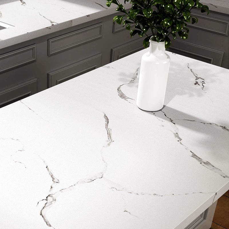 Stickyart White Marble Contact Paper for Countertops 158X160 Matte White Wallpaper Peel and Stick Countertops for Kitchen Cabinets Waterproof Removable Self Adhesive Marble Countertop Contact Paper - Image 2