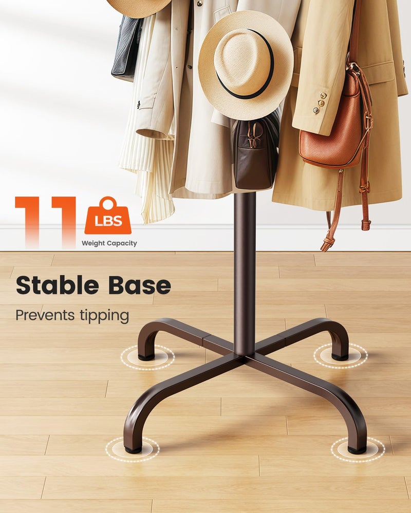 Pipishell Coat Rack with 14 Hooks, Freestanding Coat Rack Stand for Entryway, Hallway, Bedroom, and Office, Metal Coat Tree & Hat Rack for Coats, Hats, and Bags, Brown - Image 5