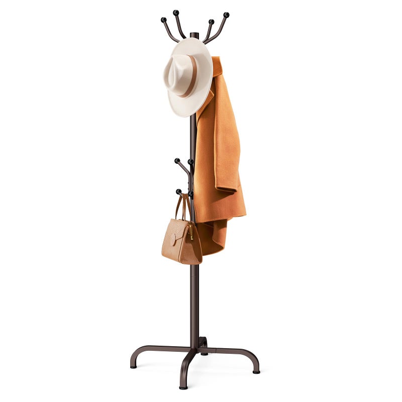 Pipishell Coat Rack with 14 Hooks, Freestanding Coat Rack Stand for Entryway, Hallway, Bedroom, and Office, Metal Coat Tree & Hat Rack for Coats, Hats, and Bags, Brown - Image 1