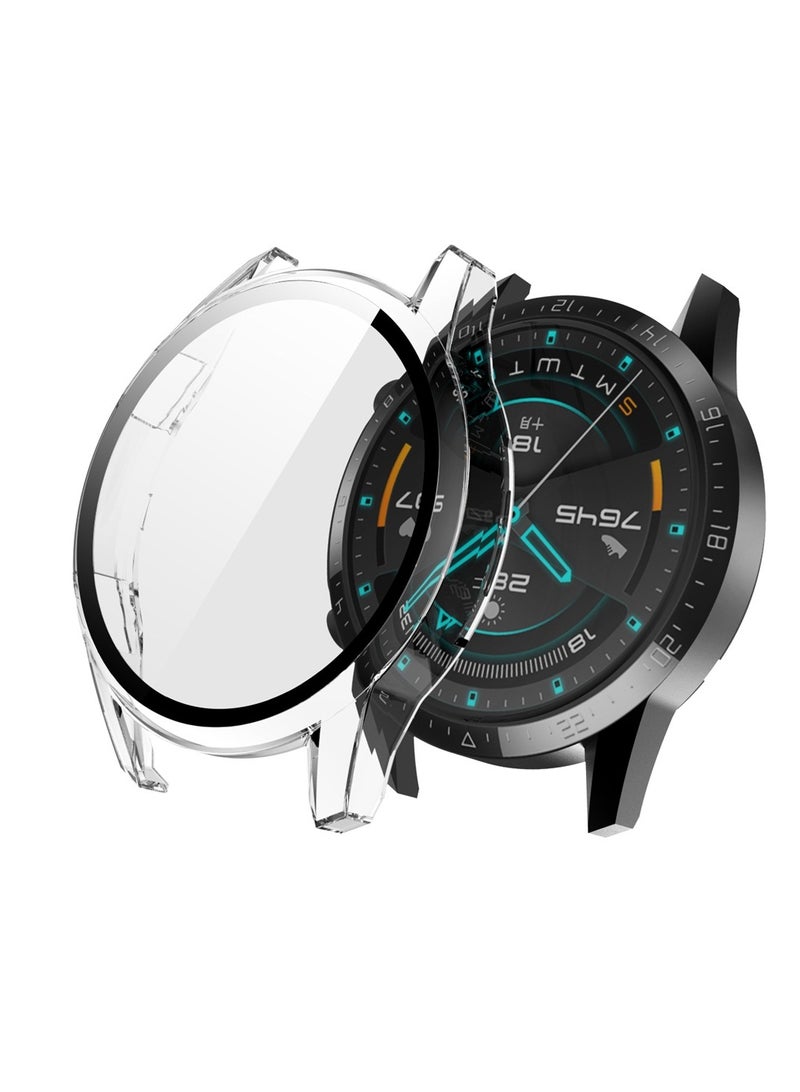 حافظة متوافقة مع ساعة هواوي GT2 مقاس 46 مم، واقي شاشة زجاجي مقوى عالي الدقة مقاوم للصدمات، غلاف واقي من البولي كربونات الصلب، واقي شامل (شفاف)