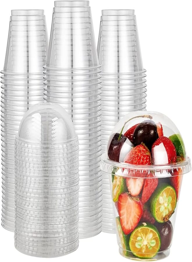Lilymicky [200 PACK] 9oz Clear Plastic Cups With Dome Lids, Crystal PET Dessert Cups, Cold Party Cups for Cupcake/Ice Cream/Latte/Cold drinks