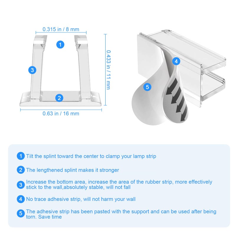 Hetyue Neon Rope Light Clips Mounting - 30Pcs Clear Waterproof LED Strip Clip Brackets - Adhesive Wall Mount Holder for Govee and Other Neon LED Lights Strips (Not Support H61A2 & H61A0) - Image 5