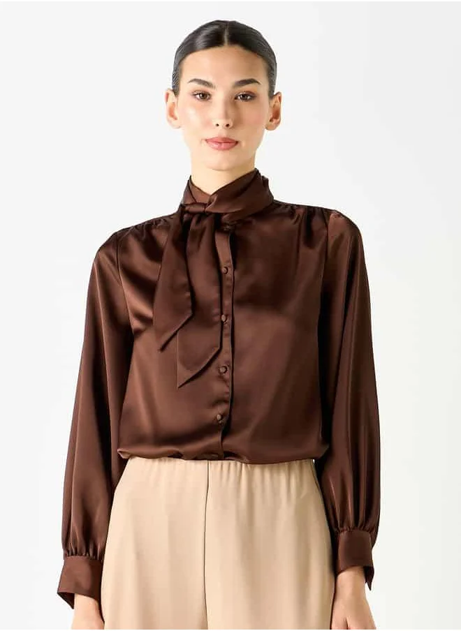 Iconic Iconic Pussybow Collar Shirt with Long Sleeves