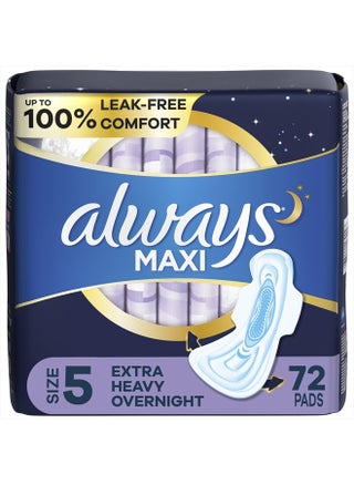 Maxi Overnight Pads with Wings, Size 5, Extra Heavy Overnight, Unscented, 72 Count - pzsku/Z0C1B22DB6D7C29BF0F95Z/45/_/1715542707/f540b829-b461-4f7b-bc85-fcc315a35159