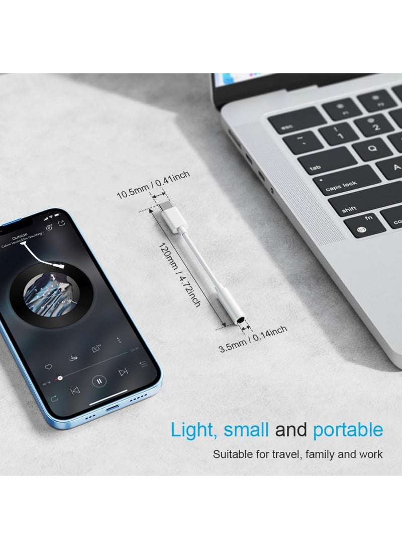 Barakah محول سماعة رأس USB C إلى 3.5 مم 2 قطعة، كابل دنجلي صوتي عالي الدقة USB نوع C إلى Aux لهاتف S20/S20+/S20 Ultra، Pixel 4/4XL، Pixel، دفتر، هواتف (أبيض) - Image 3