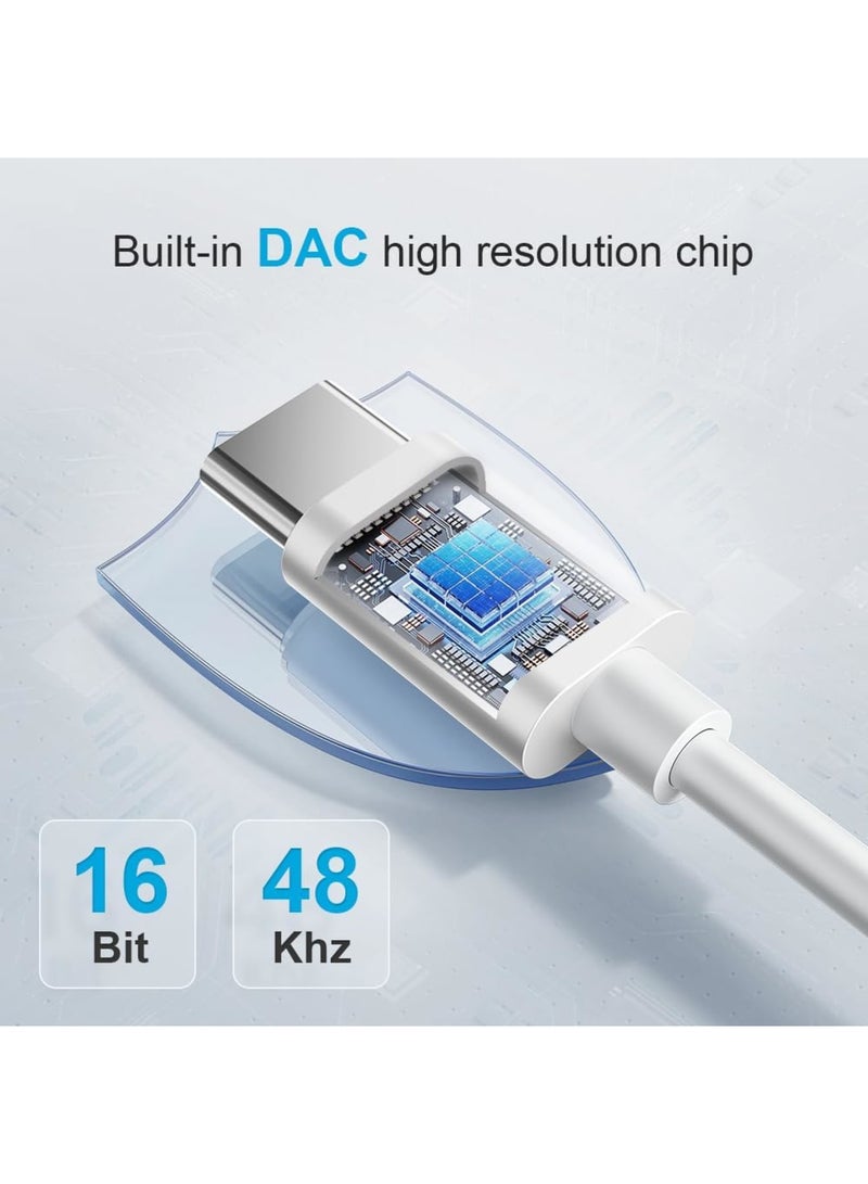 Barakah محول سماعة رأس USB C إلى 3.5 مم 2 قطعة، كابل دنجلي صوتي عالي الدقة USB نوع C إلى Aux لهاتف S20/S20+/S20 Ultra، Pixel 4/4XL، Pixel، دفتر، هواتف (أبيض) - Image 2