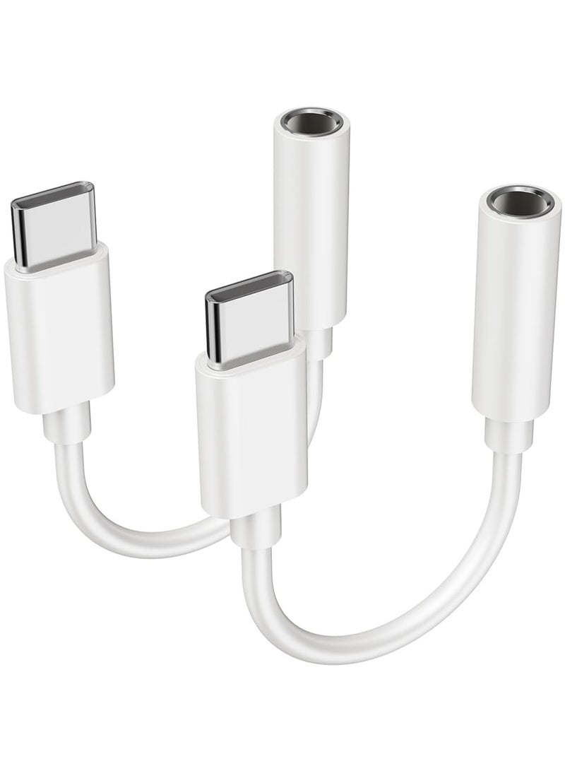 Barakah محول سماعة رأس USB C إلى 3.5 مم 2 قطعة، كابل دنجلي صوتي عالي الدقة USB نوع C إلى Aux لهاتف S20/S20+/S20 Ultra، Pixel 4/4XL، Pixel، دفتر، هواتف (أبيض) - Image 1