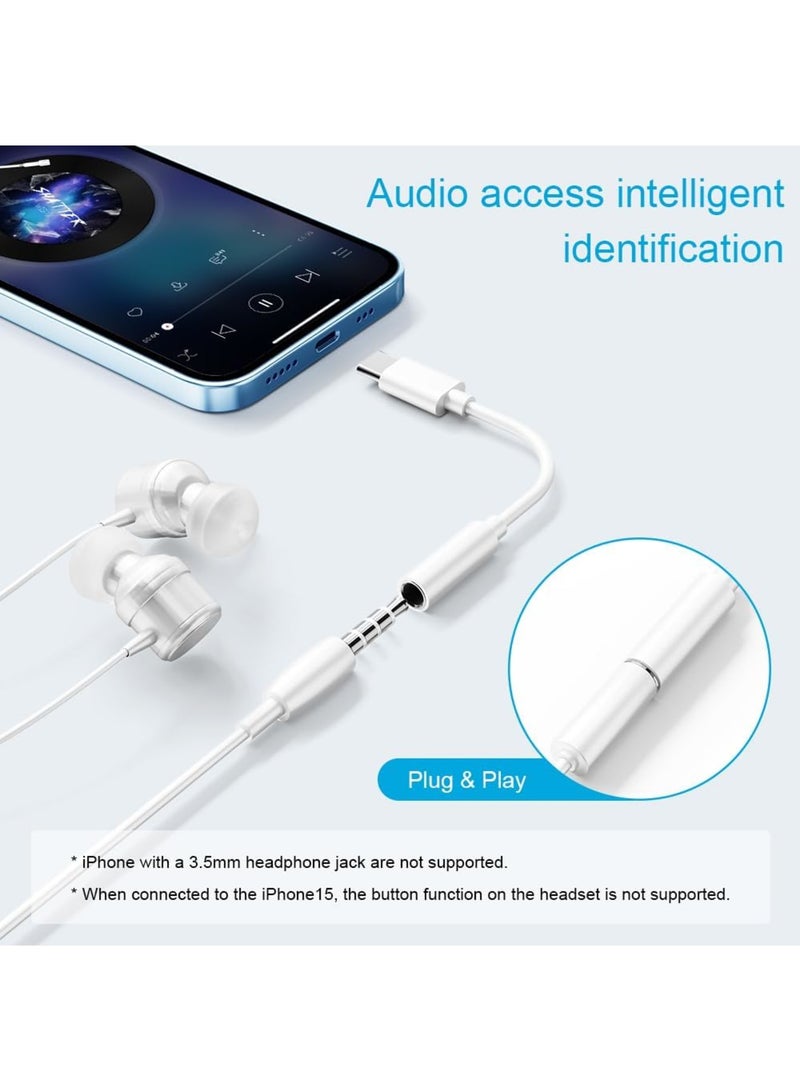 Barakah محول سماعة رأس USB C إلى 3.5 مم 2 قطعة، كابل دنجلي صوتي عالي الدقة USB نوع C إلى Aux لهاتف S20/S20+/S20 Ultra، Pixel 4/4XL، Pixel، دفتر، هواتف (أبيض) - Image 5