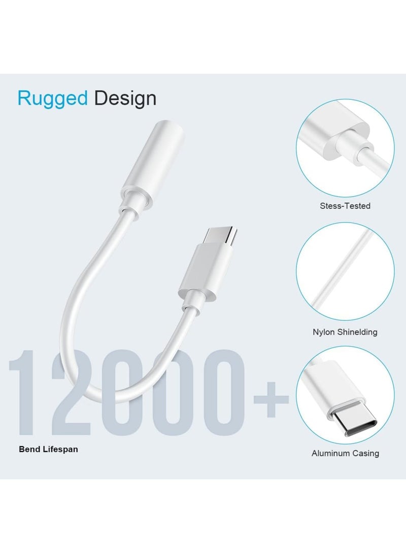 Barakah محول سماعة رأس USB C إلى 3.5 مم 2 قطعة، كابل دنجلي صوتي عالي الدقة USB نوع C إلى Aux لهاتف S20/S20+/S20 Ultra، Pixel 4/4XL، Pixel، دفتر، هواتف (أبيض) - Image 4