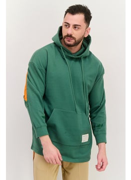 Men Embroidered Logo Hooded Sweatshirt, Green