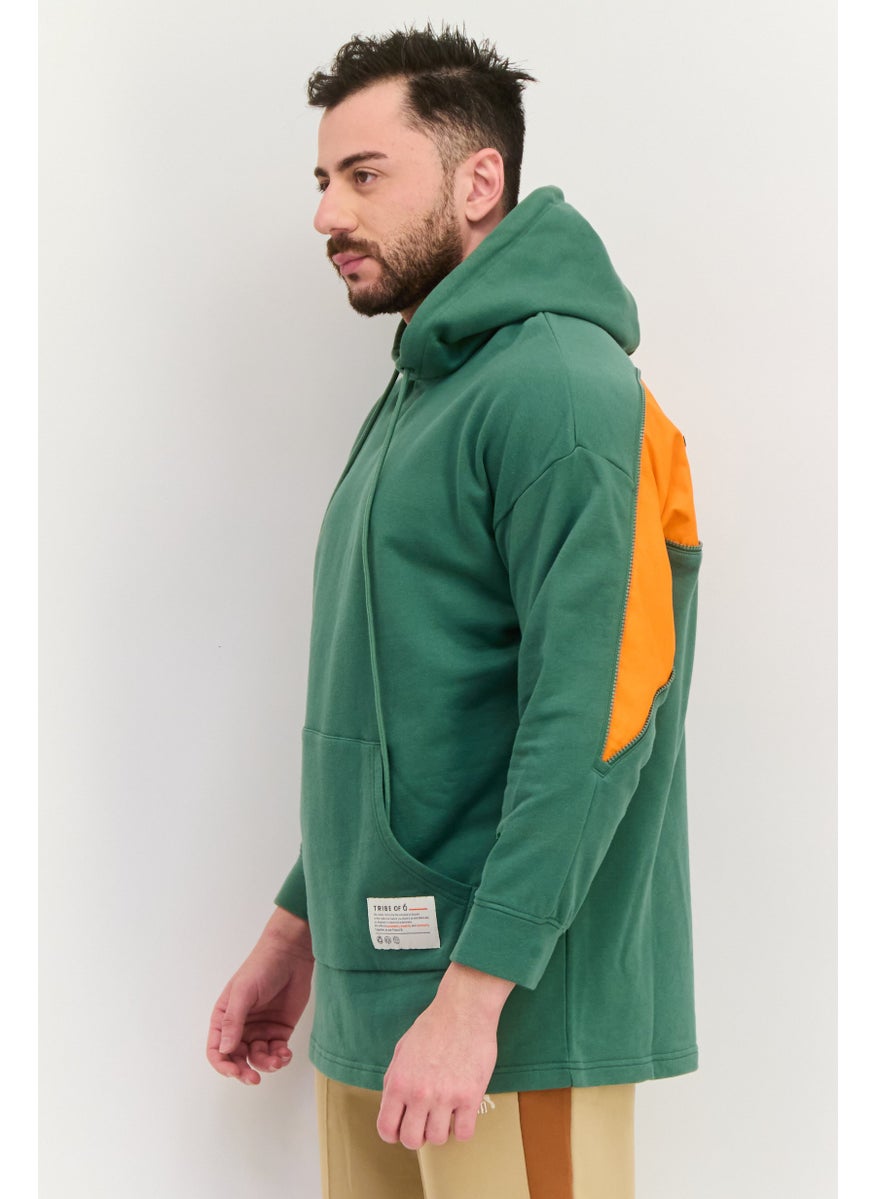 TRIBE OF 6 - Men Embroidered Logo Hooded Sweatshirt, Green - Image 1