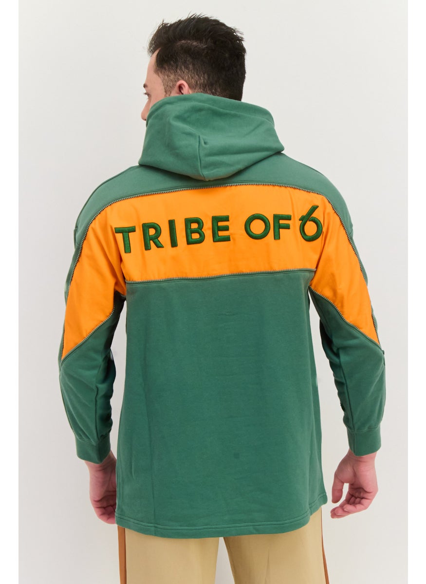 TRIBE OF 6 - Men Embroidered Logo Hooded Sweatshirt, Green - Image 1