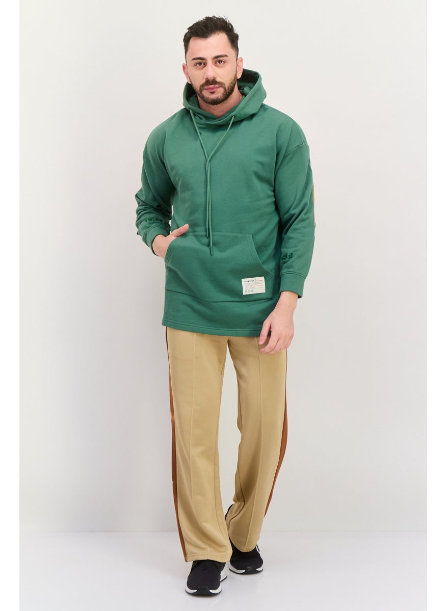 TRIBE OF 6 - Men Embroidered Logo Hooded Sweatshirt, Green - Image 1