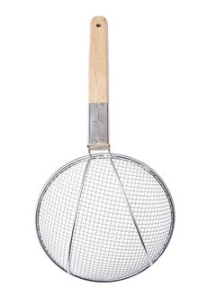 A TO Z 32 cm Stainless Steel Skimmer with Wooden Handle, 68 cm Total Length – Fine Mesh Strainer for Frying, Dumplings, Draining Large Batches, Commercial & Home Use  - Image 2