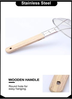 A TO Z 32 cm Stainless Steel Skimmer with Wooden Handle, 68 cm Total Length – Fine Mesh Strainer for Frying, Dumplings, Draining Large Batches, Commercial & Home Use  - Image 3