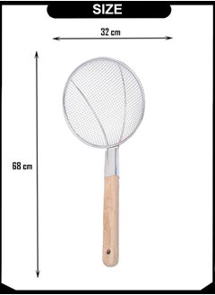 A TO Z 32 cm Stainless Steel Skimmer with Wooden Handle, 68 cm Total Length – Fine Mesh Strainer for Frying, Dumplings, Draining Large Batches, Commercial & Home Use  - Image 5
