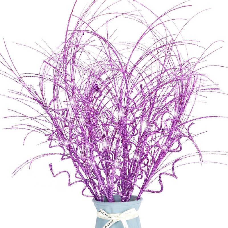 Kunjocy 6 Pcs Christmas Glitter Ting Branches Stems Ornaments 21.6"" Decorative Glittery Sticks Curly Twigs Picks for Halloween Xmas Tree Sprays Wreath Crafts Tree Topper Fillers Holiday Home Decor (Purple  6) - Image 1