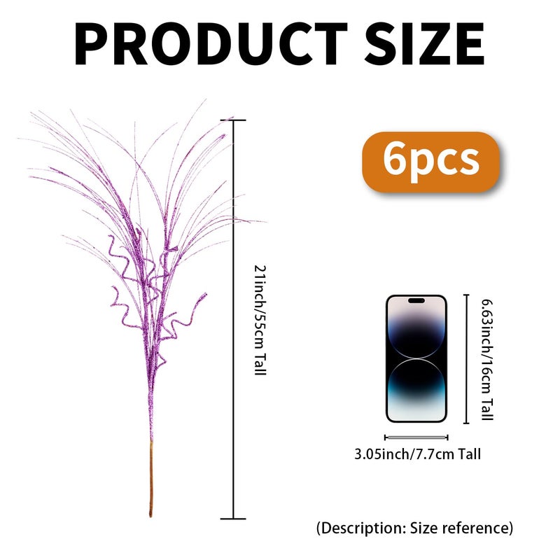 Kunjocy 6 Pcs Christmas Glitter Ting Branches Stems Ornaments 21.6"" Decorative Glittery Sticks Curly Twigs Picks for Halloween Xmas Tree Sprays Wreath Crafts Tree Topper Fillers Holiday Home Decor (Purple  6) - Image 4