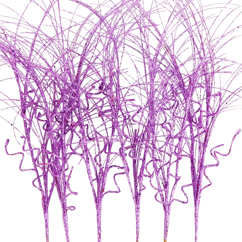 Kunjocy 6 Pcs Christmas Glitter Ting Branches Stems Ornaments 21.6"" Decorative Glittery Sticks Curly Twigs Picks for Halloween Xmas Tree Sprays Wreath Crafts Tree Topper Fillers Holiday Home Decor (Purple  6) - Image 3