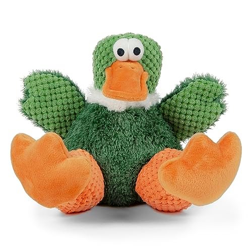 goDog Checkers Sitting Duck Squeaky Plush Dog Toy Chew Guard Technology Green Large - Image 1