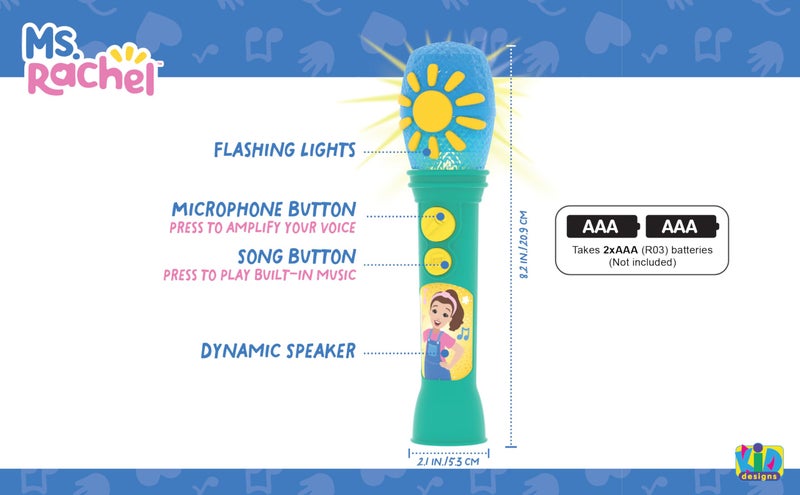 eKids Ms Rachel Toy Microphone for Kids, Includes Built-in Music and Lights, Toddler Toys for Ages 18 Months and Up (Green) - Image 4