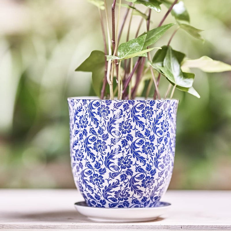 CHIVE â€˜Liberteâ€™ Ceramic Succulent Pots â€” 4.25â€ Cute Vintage Farmhouse Style Planters for Indoor Plants â€” Beautiful Home & Kitchen Decor â€” Blue Leaves - Image 5