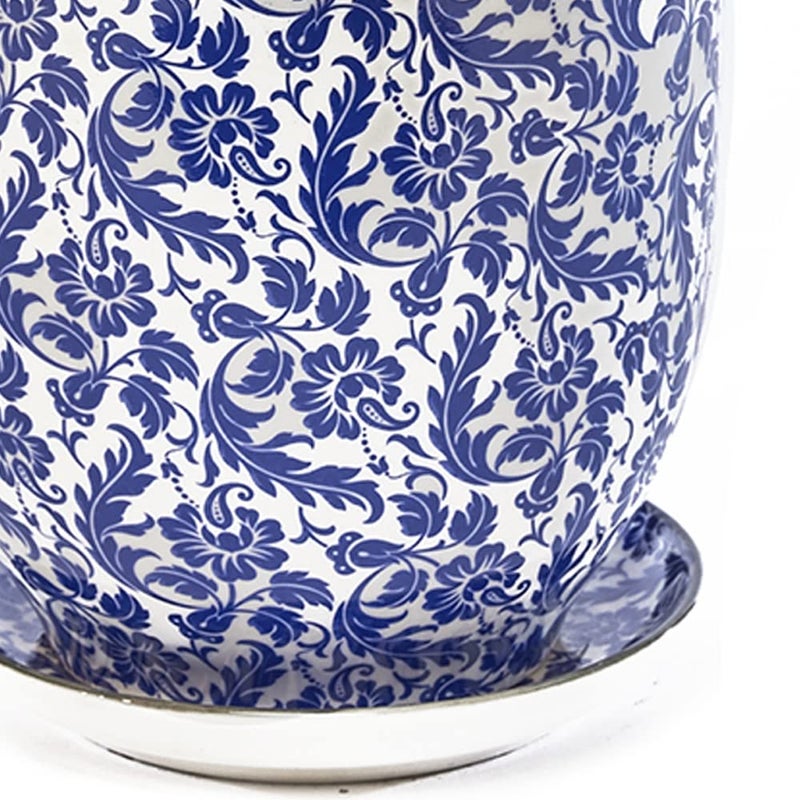 CHIVE â€˜Liberteâ€™ Ceramic Succulent Pots â€” 4.25â€ Cute Vintage Farmhouse Style Planters for Indoor Plants â€” Beautiful Home & Kitchen Decor â€” Blue Leaves - Image 3