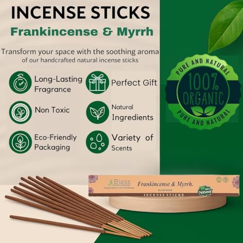 Bless International Bless-Frankincense-and-Myrrh 100%-Natural-Handmade-Hand-Dipped-Incense-Sticks Organic-Chemicals-Charcoal-Free Purification-Relaxation-Positivity-Yoga-Meditation Best-Woods-Scent (25 Sticks (1.4 OZ)) - Image 4