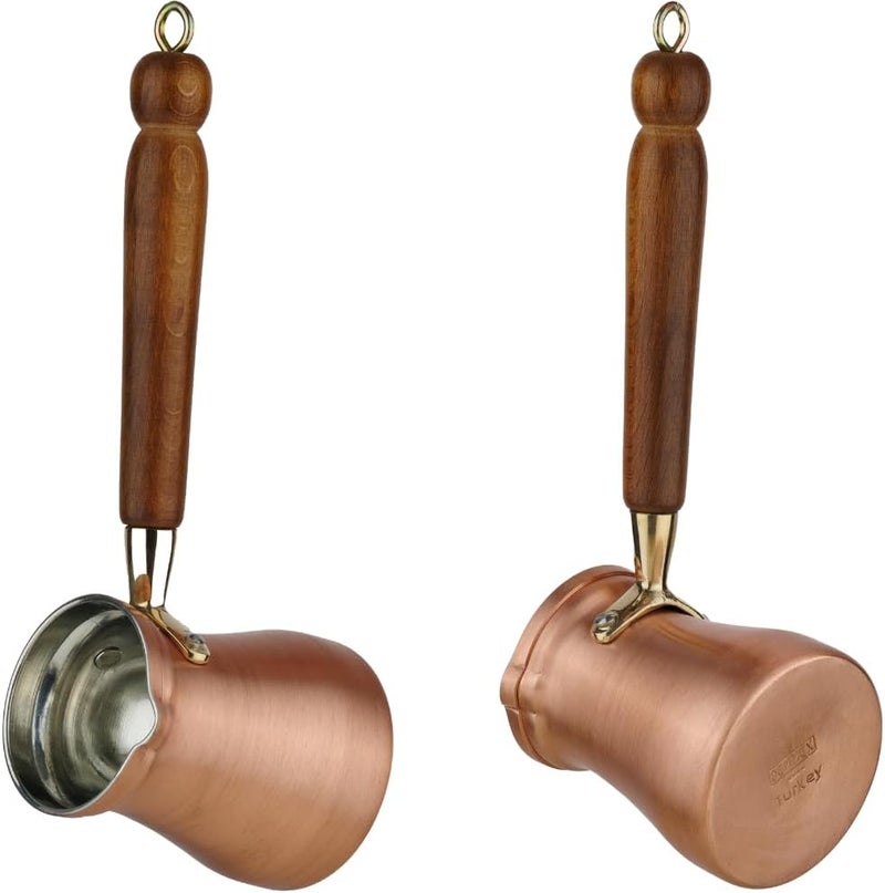 DEMMEX Summer 2024 Brushed Copper Turkish Coffee Pot, Cezve Ibrik Briki, Stovetop Coffee Maker, High Quality Copper & Wooden Handle & Tin Lining, 100% Handcrafted Copper, 8 fl Oz/2-3 ppl) - Image 3