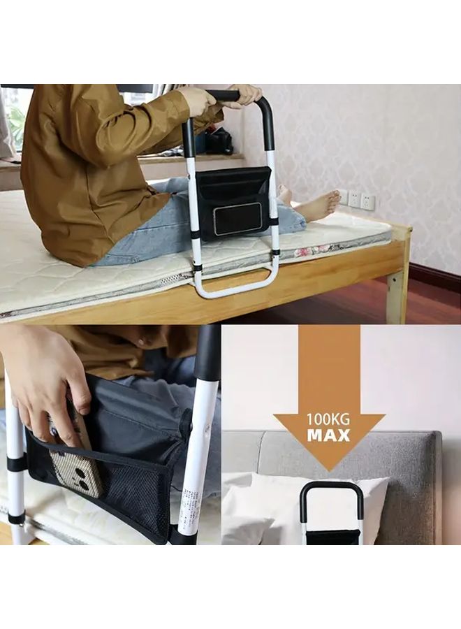 Heavy Duty Bed Rails for Elderly Seniors Disabled Pregnant with Storage Pocket Non Slip Base Easy Installation Bed Assist Rail Fits King Queen Full Twin Extra Large Beds Hospital Nursing Home Home Care Sturdy Construction Fall Prevention Support Senior Safety Features Sleek Metallic Finish Padded Handle Grip Elderly Assistance Modern Safety Bar Reinforced Support Bedside Support Disabled Support White - Image 4