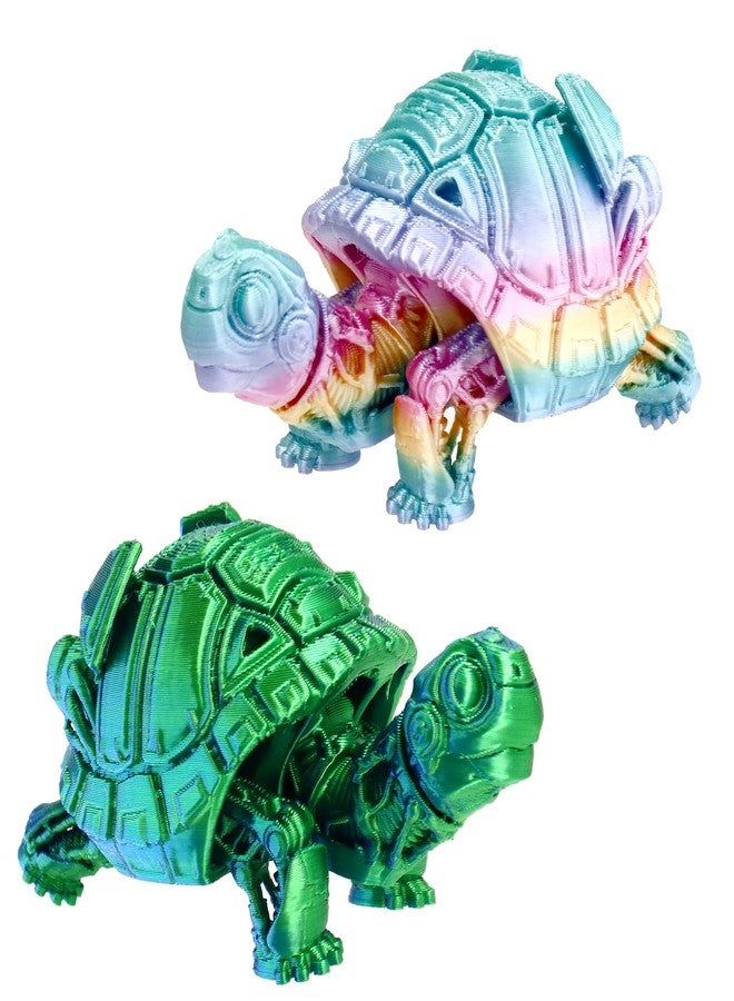 DEFORAGE 2Pcs 3D Printed Ocean Turtle, Gradient Color 3D Printed Animal Ornaments, Mechanical Turtle Gift for Adult Collectibles Gift Desk Home Decoration - Image 1