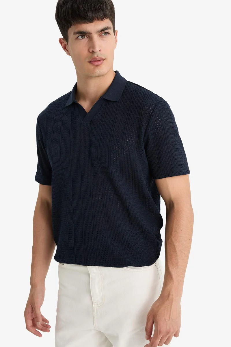 ديفاكتو Knitwear Look Short Sleeve Polo T-Shirt