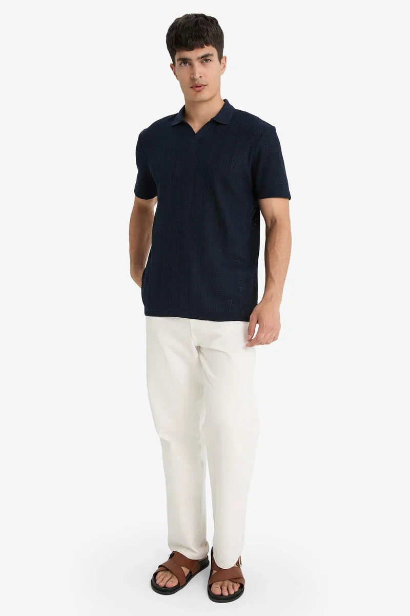 ديفاكتو Knitwear Look Short Sleeve Polo T-Shirt