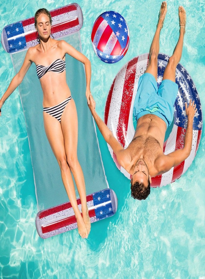 Lewtemi 6pcs 4th of July Inflatable Pool Float Set with USA Flag Lounger, Swim Ring, Beach Ball for Beach Party - Image 5