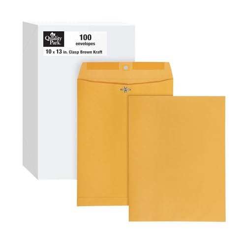 Quality Park أظرف كلاس 10 × 13 من كواليتي بارك، لاصقة، لاصق مفعل بالرطوبة للإغلاق الآمن الدائم، ورق 28 رطل، بني كرافت، 100/صندوق (QUA37897) - Image 1