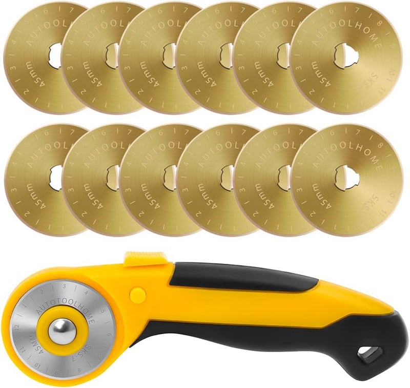 AUTOTOOLHOME 45mm Rotary Cutter Automatic Fabric Cutter Quick Change Blades with Safety Lock for Quilting, Sewing, Crafts, 10pcs Titanium Replacement Blades - Image 1
