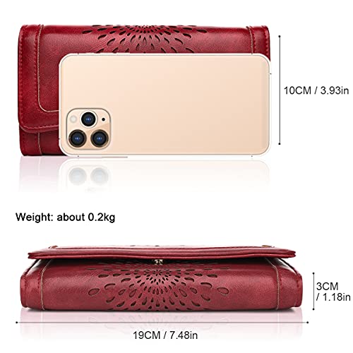 APHISON Womens Wallets RFID Blocking PU Leather Clutch Long Wallet for Women Card Holder Phone Organizer Ladies Travel Purse Hollow Out Sunflower Design Gift Box 2214 Red - Image 4