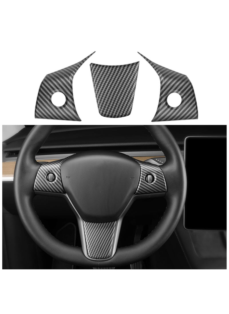 SYOSI Steering Wheel Trim Cover for Tesla Model 3/Y,  Carbon Fiber Steering Wheel Wrap Stickers Panel Cover, Interior Accessories Compatible with Tesla Model 3 Model Y (A-Matt Carbon Fiber Pattern)  - Image 1