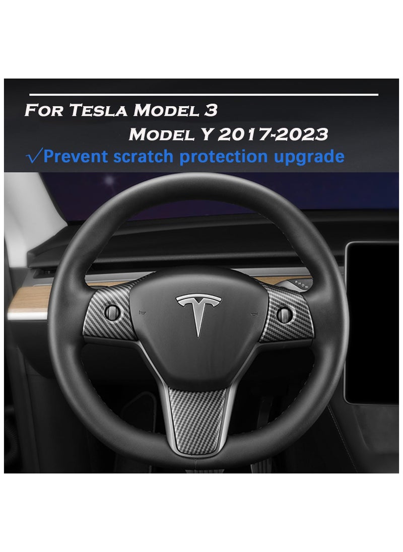 SYOSI Steering Wheel Trim Cover for Tesla Model 3/Y,  Carbon Fiber Steering Wheel Wrap Stickers Panel Cover, Interior Accessories Compatible with Tesla Model 3 Model Y (A-Matt Carbon Fiber Pattern)  - Image 2