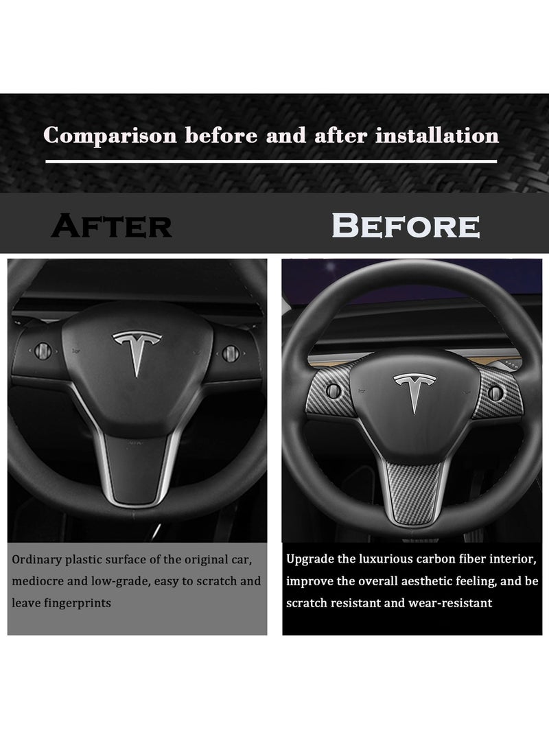 SYOSI Steering Wheel Trim Cover for Tesla Model 3/Y,  Carbon Fiber Steering Wheel Wrap Stickers Panel Cover, Interior Accessories Compatible with Tesla Model 3 Model Y (A-Matt Carbon Fiber Pattern)  - Image 3
