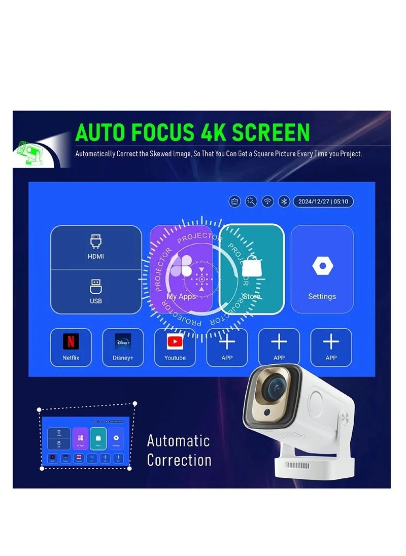 ماركة غير محددة - بروجكتور ميني ذكي بدقة 1080P مع واي فاي وبلوتوث – أندرويد 11، تصحيح تلقائي، دوران 180 درجة - Image 1