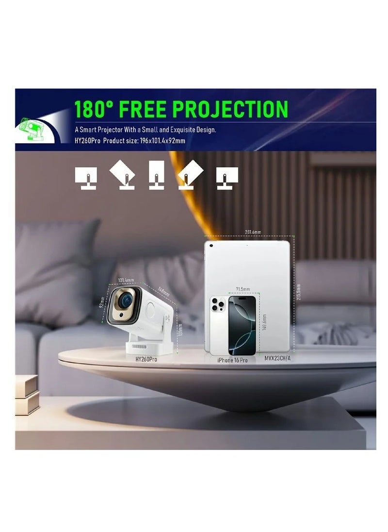 ماركة غير محددة - بروجكتور ميني ذكي بدقة 1080P مع واي فاي وبلوتوث – أندرويد 11، تصحيح تلقائي، دوران 180 درجة - Image 1