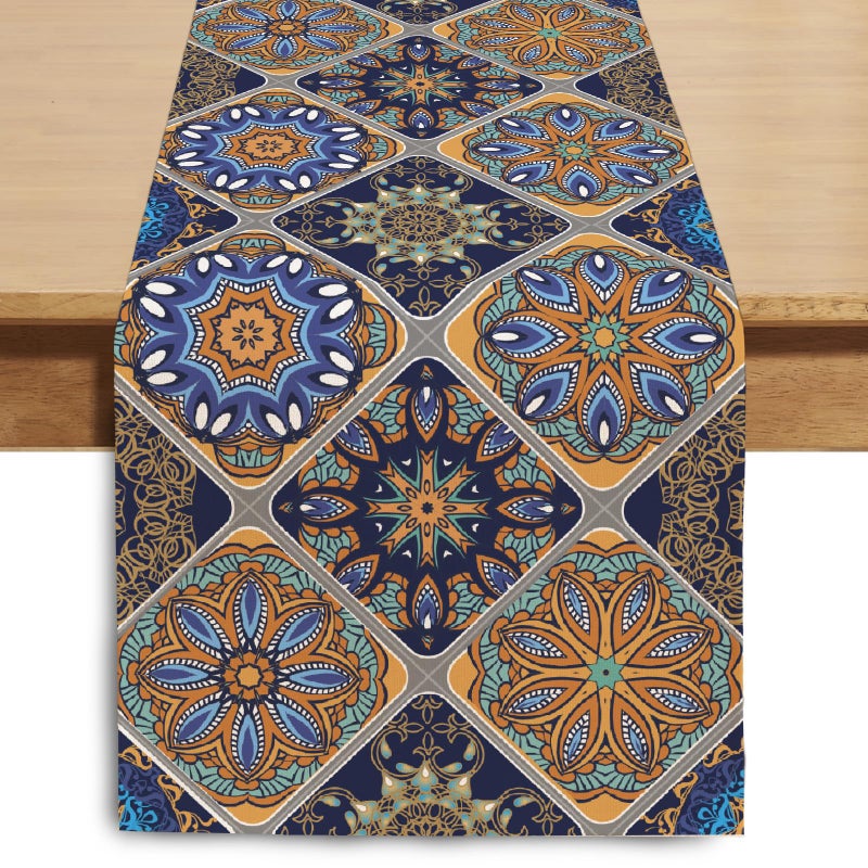 Winotic Boho Bohemian Table Runner 90 Inches Long Vintage Seasonal Blue Table Runners for Party Kitchen Dining Coffee Table Bedroom Dressers Indoor Outdoor Machine Washable Bohemian C 13 x 90